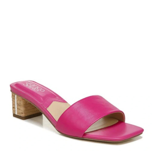 Franco Sarto Pink Leather Padded Open Toe Block Heels - Size 8.5 - Picture 1 of 8
